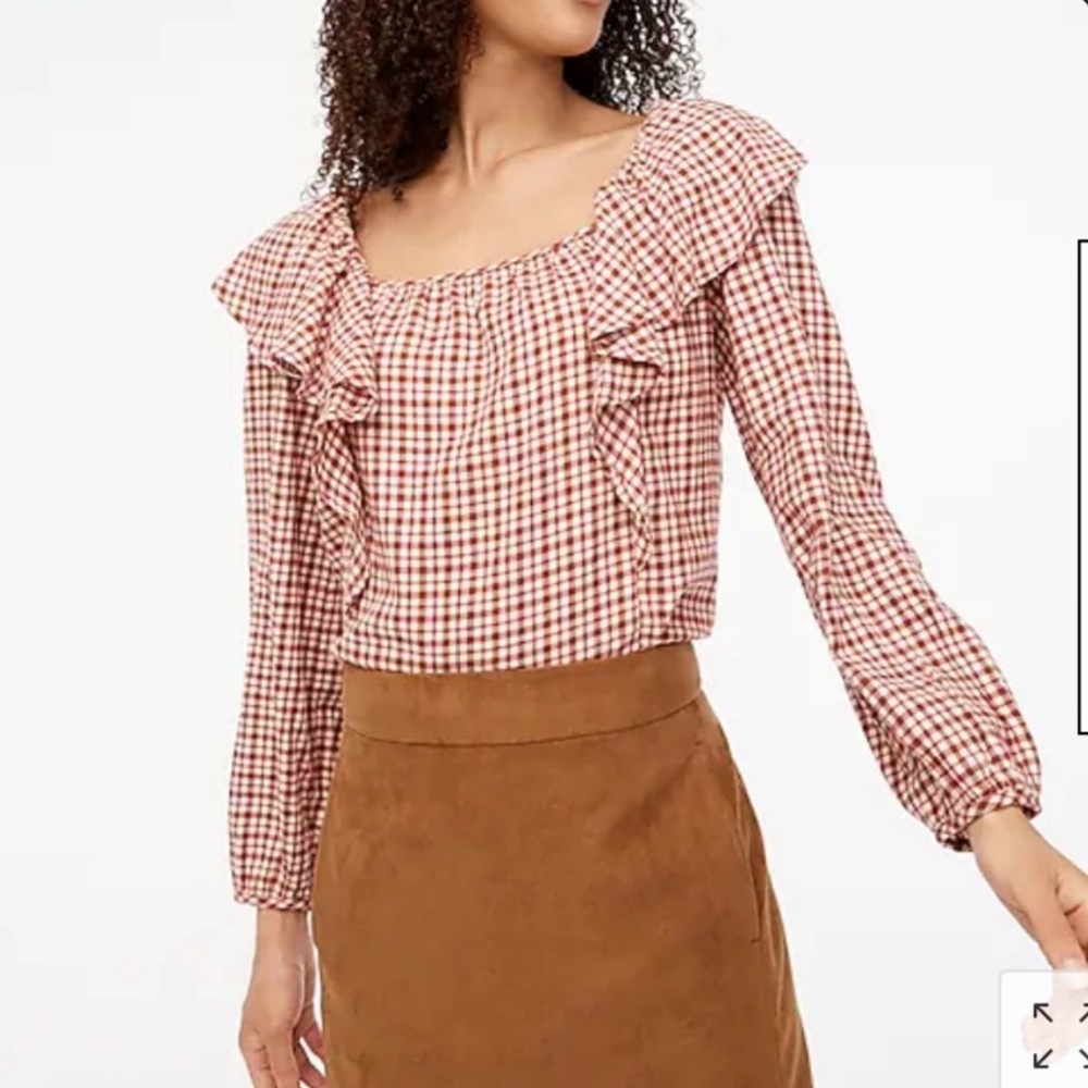 J Crew Flannel Squareneck Ruffle top| Size Medium | EUC